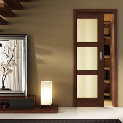 drewniane drzwi przesuwne pod schodami